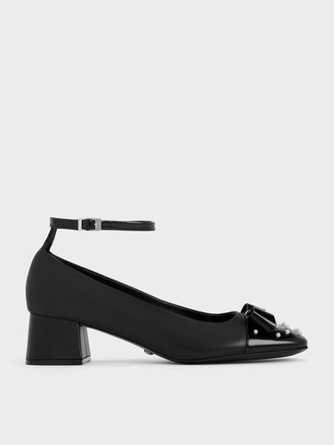 Charles & Keith - Pearl-Embellished Leather Bow Ankle-Strap Pumps - Charles & Keith - Modalova