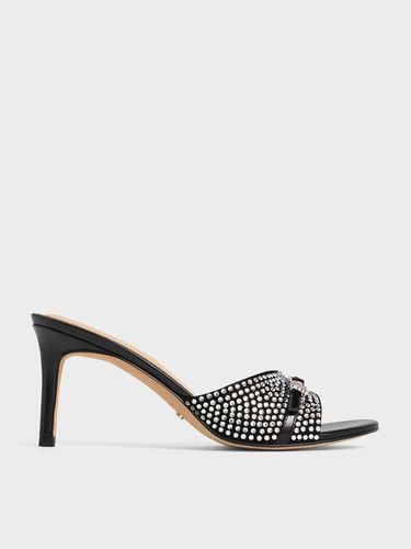 Charles & Keith - Leather & Suede Crystal-Embellished Buckle-Strap Heeled Mules - Charles & Keith - Modalova