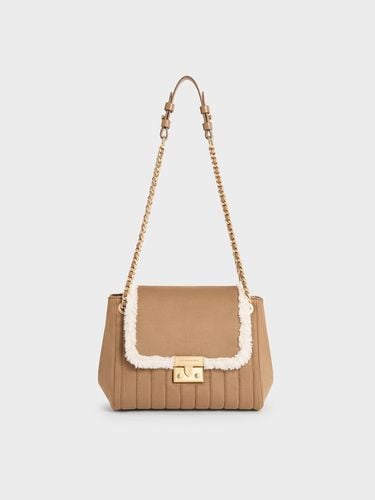 Charles & Keith - Donna Faux Suede Fur-Trim Shoulder Bag - Charles & Keith - Modalova