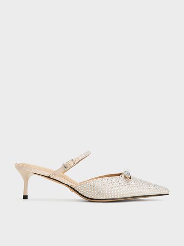 Charles & Keith - Recycled Polyester Crystal-Embellished Bow Kitten-Heel Mules - Charles & Keith - Modalova