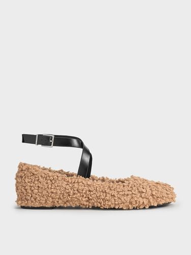 Charles & Keith - Margot Furry Crossover-Strap Ballet Flats - Charles & Keith - Modalova