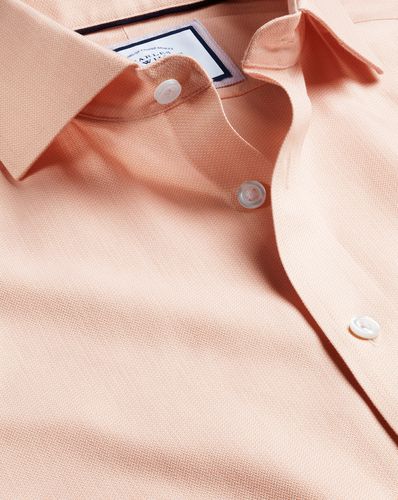 Men's Cutaway Collar Non-Iron Henley Weave Cotton Formal Shirt - Peach Single Cuff, Large by - Charles Tyrwhitt - Modalova