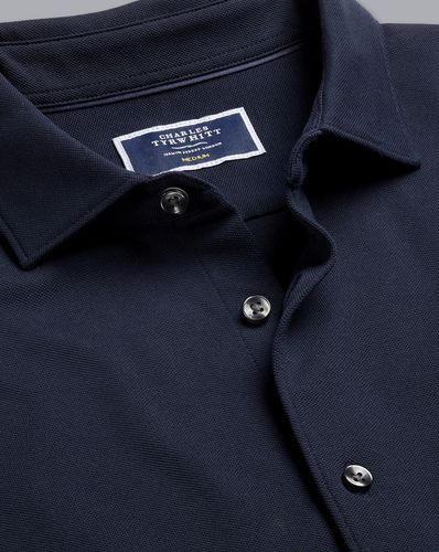 Men's Pique Jersey Cotton Shirt - Navy, Small by - Charles Tyrwhitt - Modalova