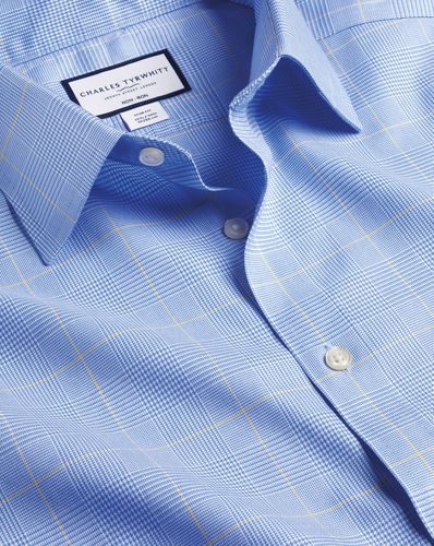 Men's Non-Iron Prince Of Wales Checkered Cotton Formal Shirt - Ocean Single Cuff, Medium by - Charles Tyrwhitt - Modalova