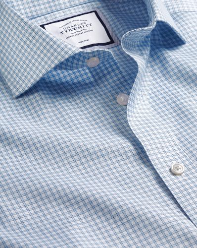 Men's Cutaway Collar Non-Iron Twill Mini Windowpane Checkered Cotton Formal Shirt - Steel Single Cuff, Medium by - Charles Tyrwhitt - Modalova