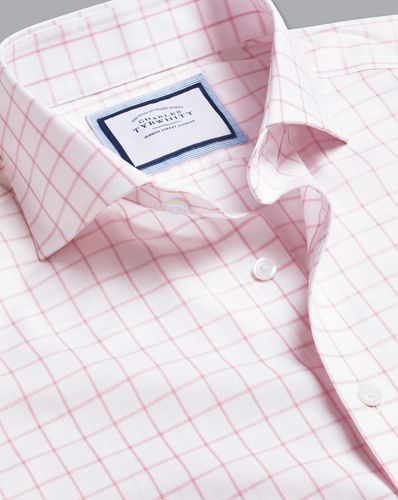 Men's Cutaway Collar Non-Iron Twill Grid Checkered Cotton Formal Shirt - Single Cuff, Small by - Charles Tyrwhitt - Modalova