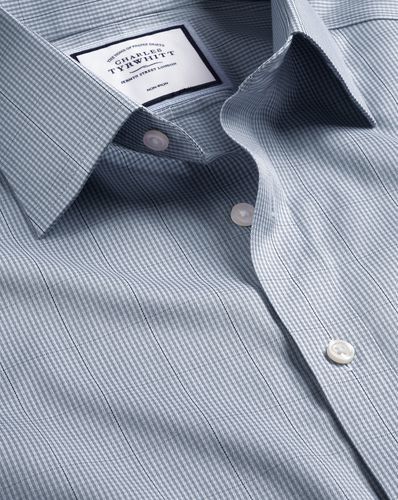 Men's Non-Iron Twill Puppytooth Checkered Cotton Formal Shirt - Steel Single Cuff, Small by - Charles Tyrwhitt - Modalova