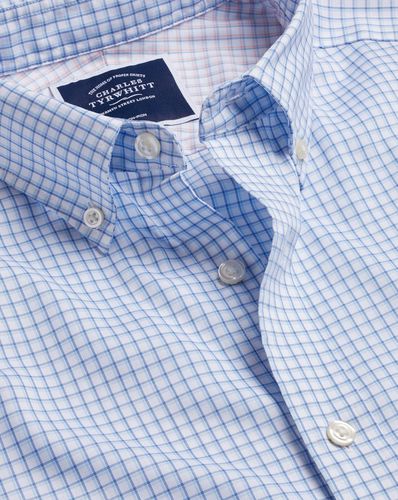 Men's Button-Down Collar Non-Iron Cotton Stretch Oxford Shadow Checkered Shirt - Indigo Single Cuff, Medium by - Charles Tyrwhitt - Modalova