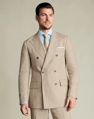 Men's Double Breasted Linen Jacket - Taupe Grey, 38S S by - Charles Tyrwhitt - Modalova