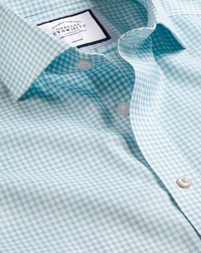 Men's Cutaway Collar Non-Iron Twill Mini Windowpane Checkered Cotton Formal Shirt - Light Single Cuff, Small by - Charles Tyrwhitt - Modalova