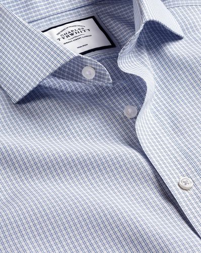Men's Cutaway Collar Non-Iron Double Checkered Cotton Formal Shirt - Cobalt Single Cuff, Medium by - Charles Tyrwhitt - Modalova