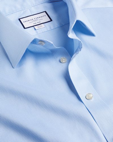 Men's Non-Iron Puppytooth Cotton Formal Shirt - Sky Single Cuff, Medium by - Charles Tyrwhitt - Modalova