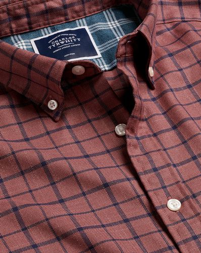 Men's Button-Down Collar Non-Iron Twill Checkered Cotton Shirt - Dark Single Cuff, Medium by - Charles Tyrwhitt - Modalova