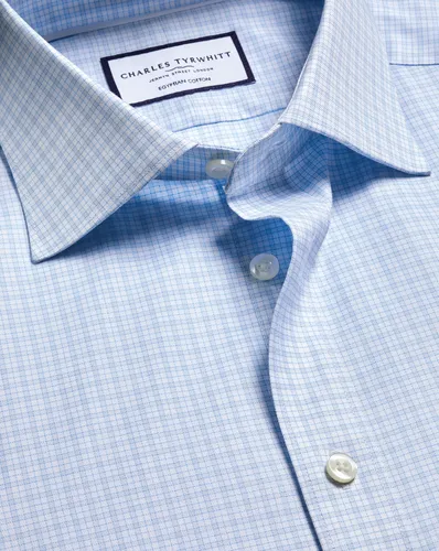 Men's Luxury Checkered Cotton Formal Shirt - Light Single Cuff, 14.5/32 by - Charles Tyrwhitt - Modalova