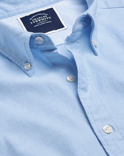 Men's Button-Down Collar Washed Oxford Cotton Shirt With Pocket - Sky Single Cuff, Small by - Charles Tyrwhitt - Modalova