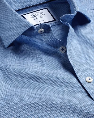 Men's Cutaway Collar Non-Iron Henley Weave Cotton Formal Shirt - Ocean Single Cuff, Large by - Charles Tyrwhitt - Modalova