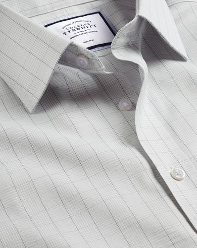 Men's Non-Iron Twill Prince Of Wales Checkered Cotton Formal Shirt - Silver Double Cuff, Small by - Charles Tyrwhitt - Modalova