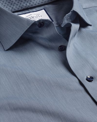 Men's Semi-Cutaway Collar Twill Cotton Formal Shirt With Printed Trim - Steel Single Cuff, Medium by - Charles Tyrwhitt - Modalova