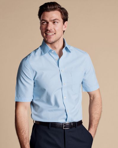 Men's Non-Iron Poplin Short-Sleeve Cotton Formal Shirt - Sky , Large by - Charles Tyrwhitt - Modalova