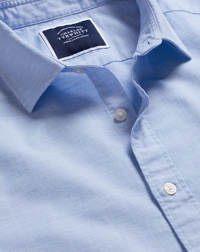 Men's Cotton Linen Oxford Short Sleeve Shirt - Cornflower Single Cuff, Medium by - Charles Tyrwhitt - Modalova