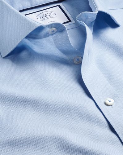 Men's Cutaway Collar Non-Iron Henley Weave Cotton Formal Shirt - Sky Double Cuff, Small by - Charles Tyrwhitt - Modalova