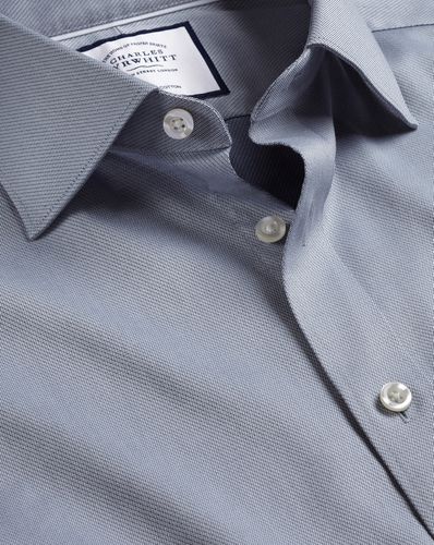 Men's Semi-Cutaway Collar Egyptian Cotton Hampton Weave Formal Shirt - Steel Double Cuff, Small by - Charles Tyrwhitt - Modalova