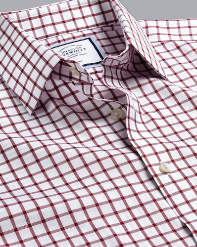 Men's Non-Iron Twill Checkered Cotton Formal Shirt - Berry Double Cuff, 16.5/35 by - Charles Tyrwhitt - Modalova