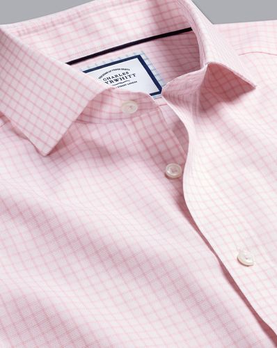 Men's Cutaway Collar Non-Iron Regent Weave Checkered Cotton Formal Shirt - Single Cuff, Small by - Charles Tyrwhitt - Modalova
