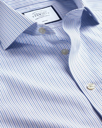 Men's Cutaway Collar Non-Iron Stripe Cotton Formal Shirt - Ocean Single Cuff, Large by - Charles Tyrwhitt - Modalova
