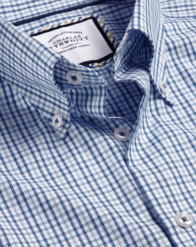 Men's Button-Down Collar Non-Iron Oxford Multi Checkered Cotton Formal Shirt - Ocean Single Cuff, Large by - Charles Tyrwhitt - Modalova