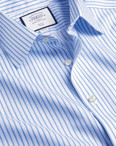 Men's Non-Iron Twill Stripe Cotton Formal Shirt - Cornflower Double Cuff, Medium by - Charles Tyrwhitt - Modalova