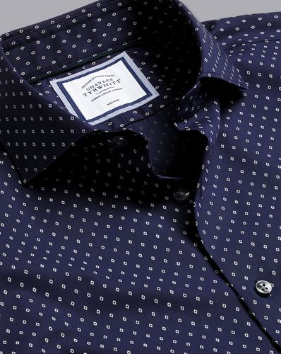 Men's Semi-Cutaway Collar Non-Iron Diamond Print Cotton Shirt - French Single Cuff, Medium by - Charles Tyrwhitt - Modalova