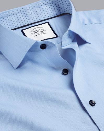 Men's Semi-Cutaway Collar Twill Printed Trim Cotton Formal Shirt - Sky Single Cuff, Large by - Charles Tyrwhitt - Modalova