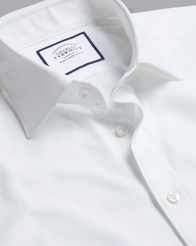 Men's Semi-Cutaway Collar Herringbone Cotton Formal Shirt - Single Cuff, Large by - Charles Tyrwhitt - Modalova