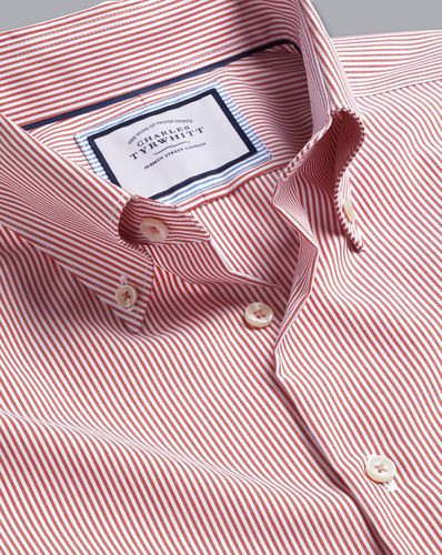 Men's Button-Down Collar Non-Iron Stripe Cotton Formal Shirt - Coral Single Cuff, Small by - Charles Tyrwhitt - Modalova