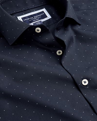 Men's Semi-Cutaway Collar Non-Iron Stretch Spot Print Cotton Shirt - Navy Single Cuff, XS by - Charles Tyrwhitt - Modalova