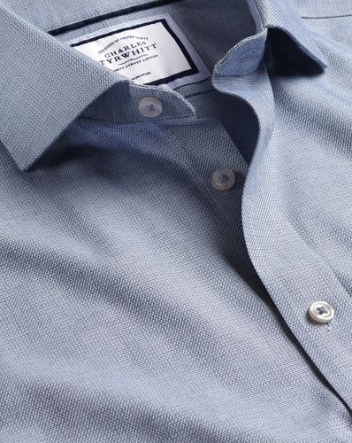 Men's Cutaway Collar Non-Iron Richmond Weave Cotton Formal Shirt - Indigo Double Cuff, Large by - Charles Tyrwhitt - Modalova