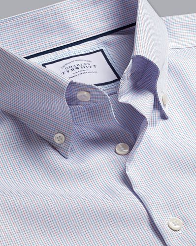 Men's Button-Down Collar Non-Iron Checkered Cotton Formal Shirt - Bright Single Cuff, Small by - Charles Tyrwhitt - Modalova