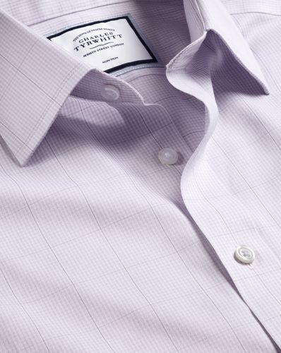 Men's Non-Iron Twill Puppytooth Checkered Cotton Formal Shirt - Lavender Single Cuff, Small by - Charles Tyrwhitt - Modalova