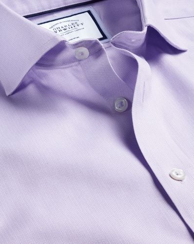 Men's Cutaway Collar Non-Iron Henley Weave Cotton Formal Shirt - Lilac Single Cuff, Large by - Charles Tyrwhitt - Modalova