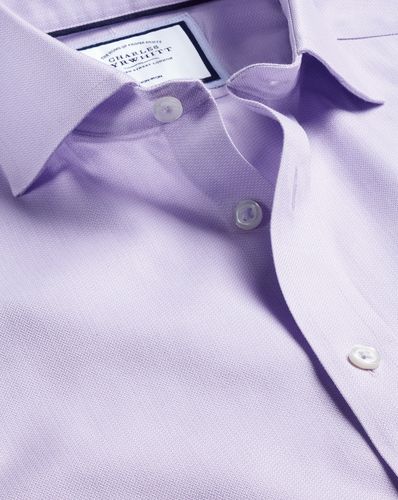 Men's Cutaway Collar Non-Iron Henley Weave Cotton Formal Shirt - Lilac Single Cuff, Small by - Charles Tyrwhitt - Modalova