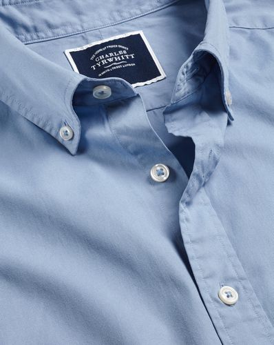 Men's Button-Down Collar Washed Fine Twill Cotton Shirt - Sky Single Cuff, Large by - Charles Tyrwhitt - Modalova