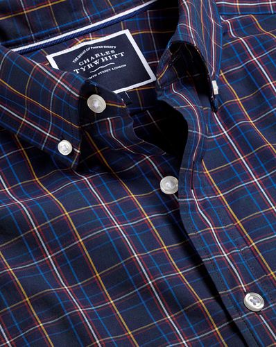 Men's Button-Down Collar Non-Iron Stretch Poplin Winter Checkered Cotton Shirt - Sunflower Single Cuff, Medium by - Charles Tyrwhitt - Modalova