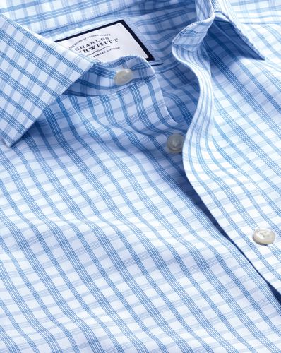 Men's Cutaway Collar Non-Iron Graph Checkered Cotton Formal Shirt - Royal Single Cuff, Small by - Charles Tyrwhitt - Modalova