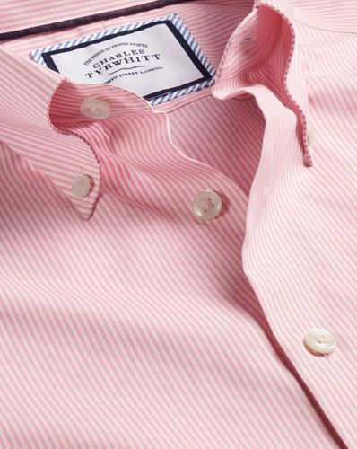 Men's Button-Down Collar Non-Iron Oxford Stripe Cotton Formal Shirt - Single Cuff, Small by - Charles Tyrwhitt - Modalova