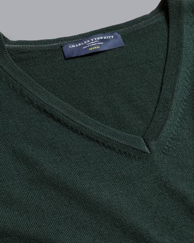 Men's Merino V-Neck Wool Jumper - Forest , XXL by - Charles Tyrwhitt - Modalova