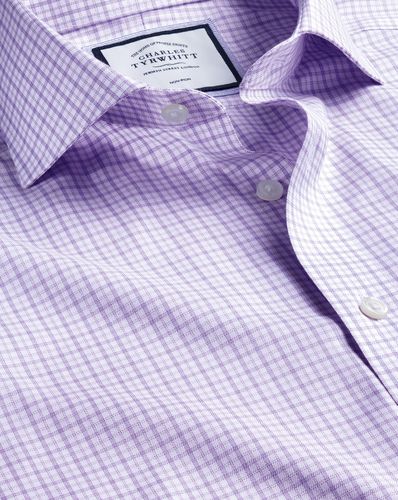 Men's Cutaway Collar Non-Iron Twill Windowpane Checkered Cotton Formal Shirt - Lilac Single Cuff, Medium by - Charles Tyrwhitt - Modalova