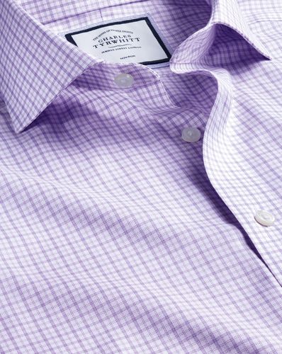 Men's Cutaway Collar Non-Iron Twill Windowpane Checkered Cotton Formal Shirt - Lilac Single Cuff, Small by - Charles Tyrwhitt - Modalova