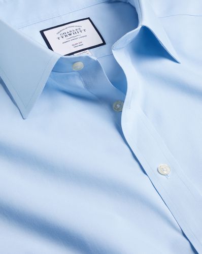 Men's Non-Iron Poplin Cotton Formal Shirt - Sky Single Cuff, Medium by - Charles Tyrwhitt - Modalova