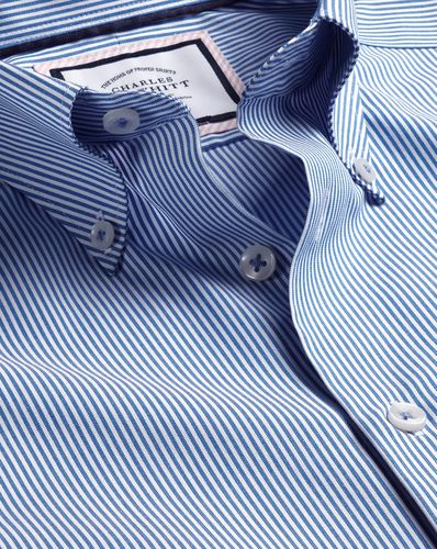 Men's Button-Down Collar Non-Iron Stripe Cotton Formal Shirt - Cobalt Single Cuff, Small by - Charles Tyrwhitt - Modalova